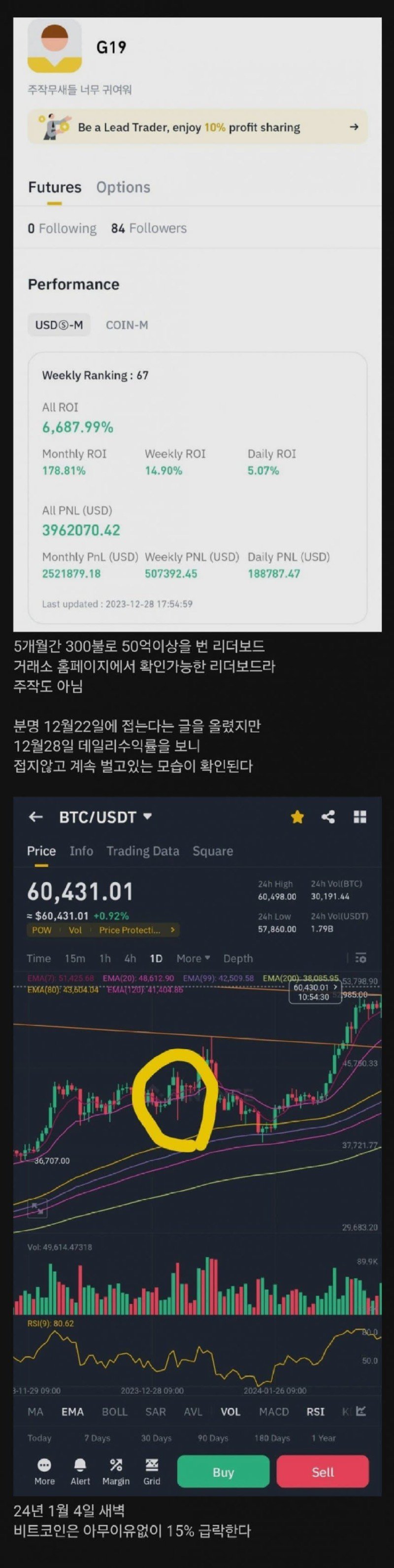 코인선물 대박나서 300불로 50억 번 사람2