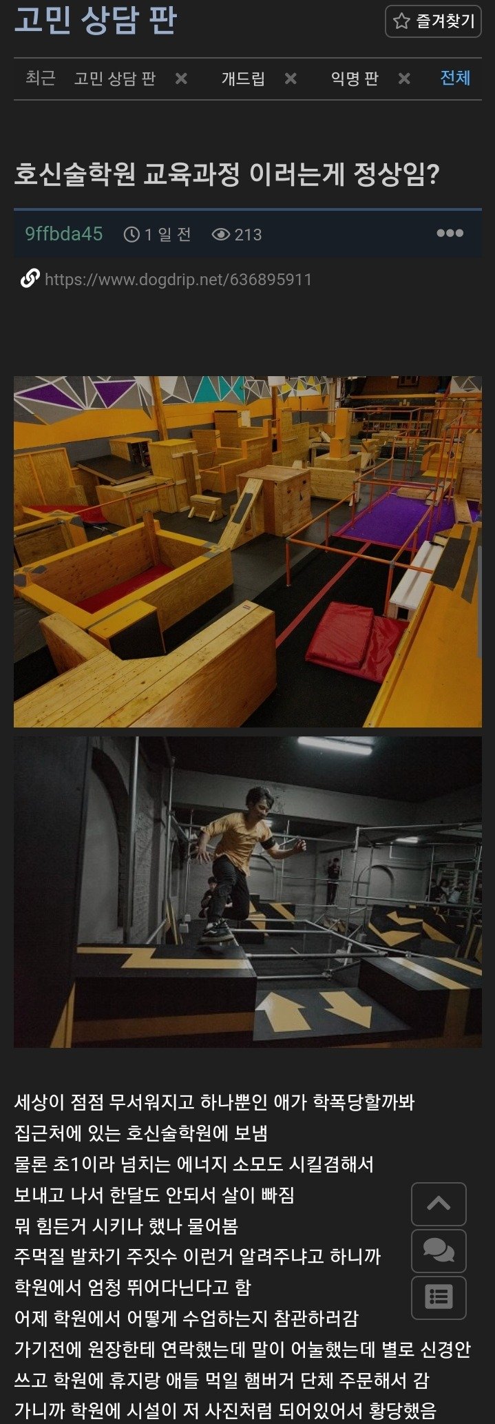 호신술학원 참관하고 혼란이 생긴 아빠1