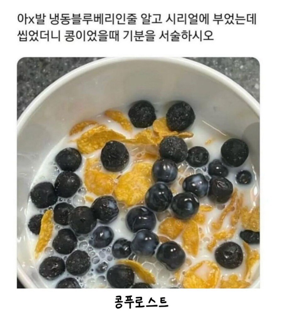 블루베리인줄 알고 우유에 부었는데1