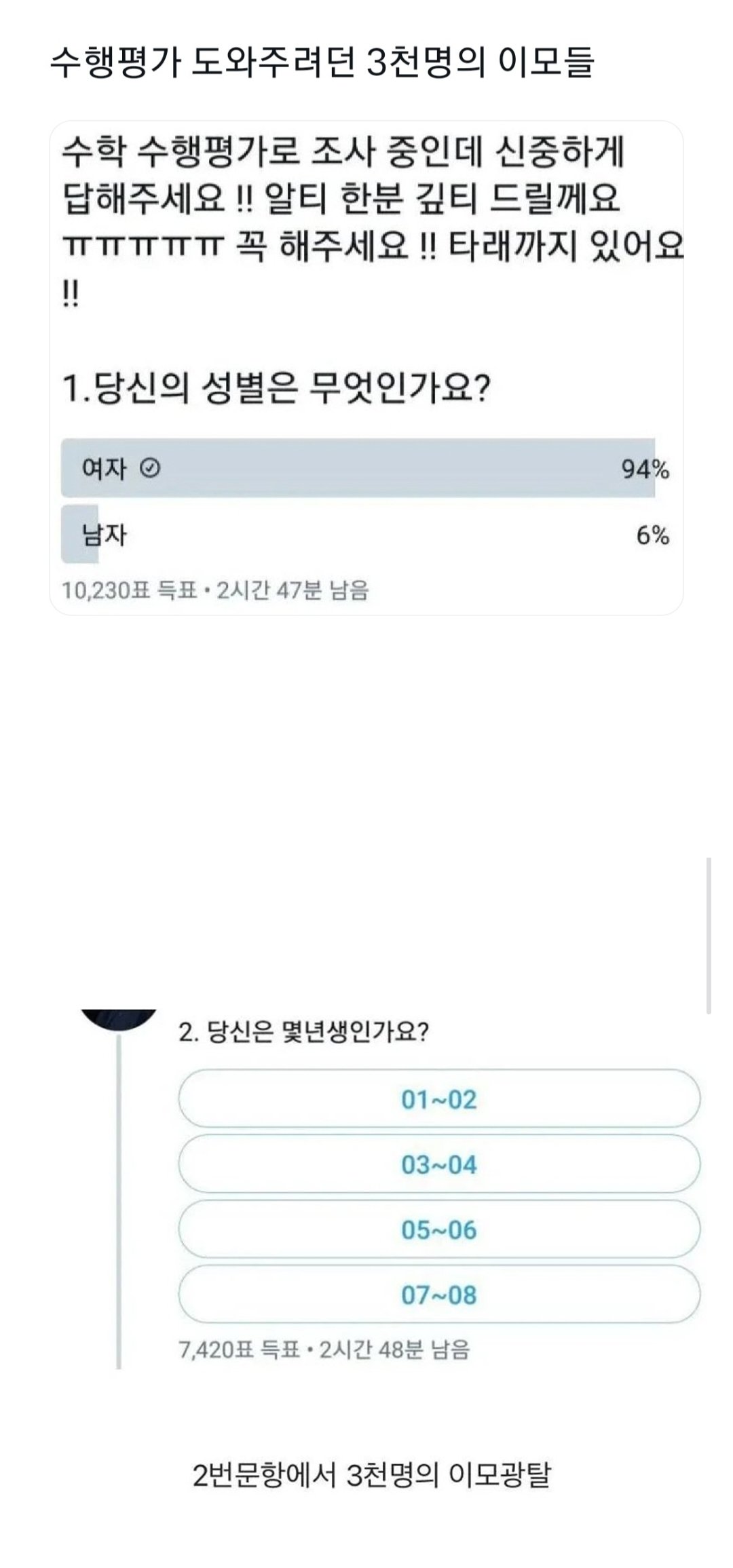 수행평가 도와주려던 3천명의 이모들1