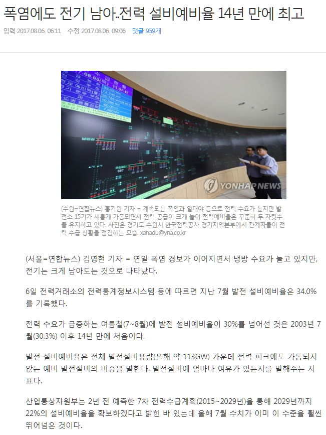 폭염에도 전기 남아..전력 설비예비율 14년 만에 최고 .jpg1