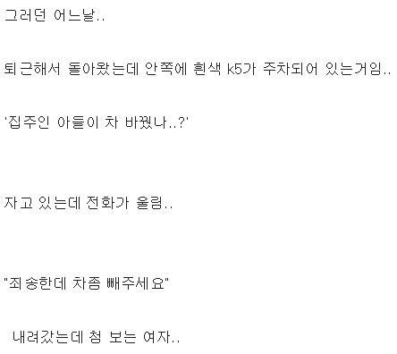 주갤럼의 원룸녀랑 주차하다가 썸탄 썰2