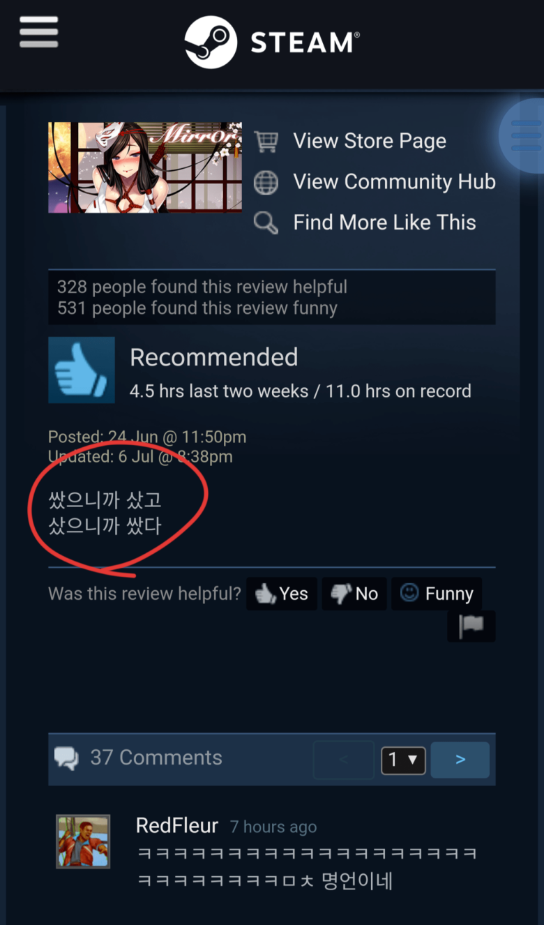 스팀 성인게임 리뷰란의 헤밍웨이1