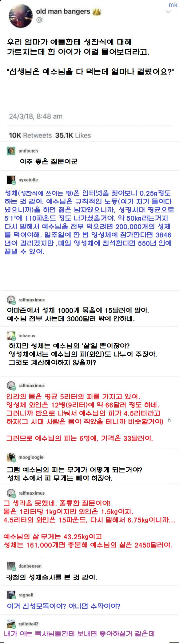 어린 아이 : 예수님을 전부 잡아먹는데 얼마나 걸려요?1